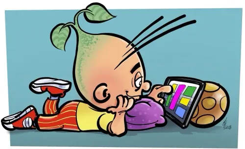 Kind met tablet - bewustwording houding en ergonomie voor kinderen