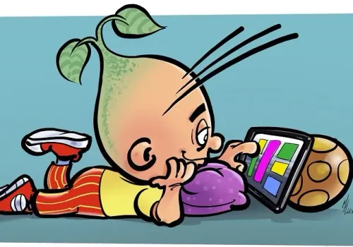 Kind met tablet - bewustwording houding en ergonomie voor kinderen